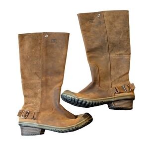 SOREL Slimboot Tall Equestrian Riding Waterproof Leather Boots Women's Sz 7 Boho